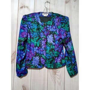Talbots Blazer Ladies 12 Purple Floral Silk‎ Blend Vintage